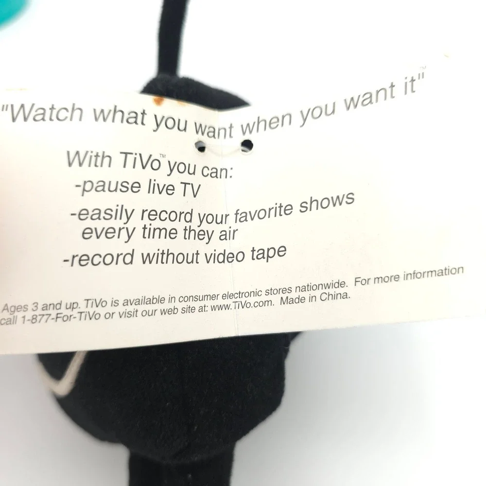 TiVo Mascot Plush Toy Small Black NWT Vintage Tech Advertising Logo Collectible